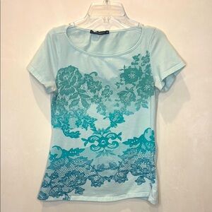 Encuentro from Spain Barcelona Baby Blue Medium Lace-Patterned Round Neck Top M